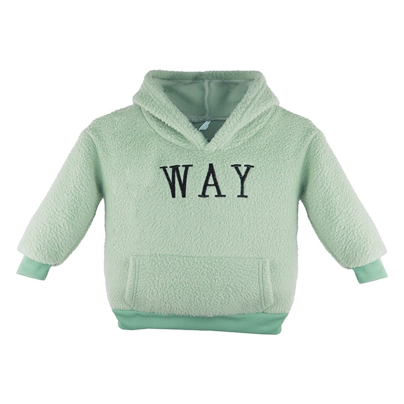 VFOCHI Boy Girl Sweatshirts with Bag Winter Wool Thick Children Hooded Long Sleeves Sweatshirt Unisex Warm Boy Girls Sweatshirts