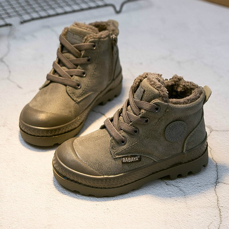 Babaya Boys Cotton-Padded Shoes Winter Plus Velvet Thickening Children Boots Warm 2022 Martens Boots for Girls Winter Shoes Kids