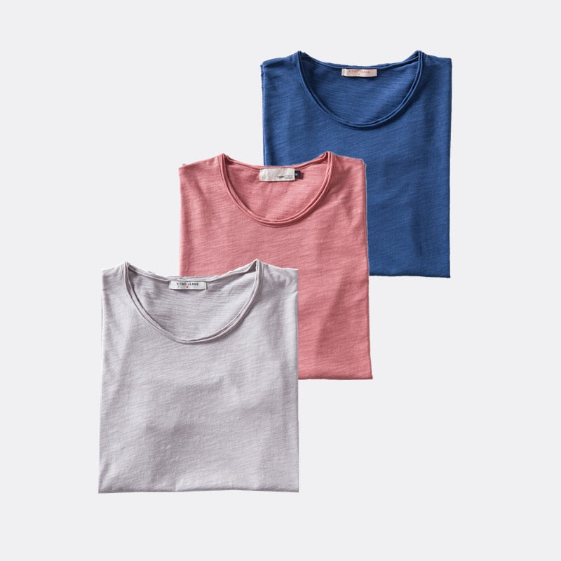 3PCS/SET 2021 New Summer 100% Cotton O-neck T-shirt Men Soild 10 Colors Mens Tshirts Casual Short Sleeve Male Tops Tees