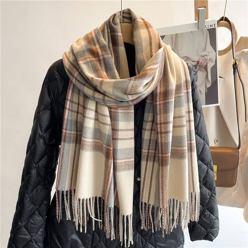 Luxury Plaid Scarf Winter Warm Cashmere Women Long Pashmina Foulard Female Scarves Lady Tassel Shawl Wraps 2022 Design New