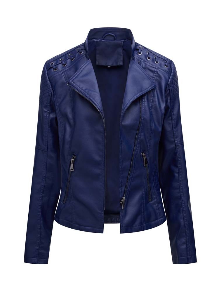 Autumn Winter Pu Faux Leather Jackets Women Long Sleeve Zipper Slim Motor Biker Leather Coat Female Outwear Tops