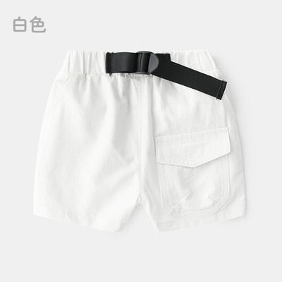 2022 Summer 3-10 Years Cotton Navy Blue Khaki Blue Green Solid Color Children'S Running Sports Boy Shorts Kids With Leather Belt
