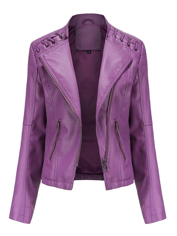 Autumn Winter Pu Faux Leather Jackets Women Long Sleeve Zipper Slim Motor Biker Leather Coat Female Outwear Tops