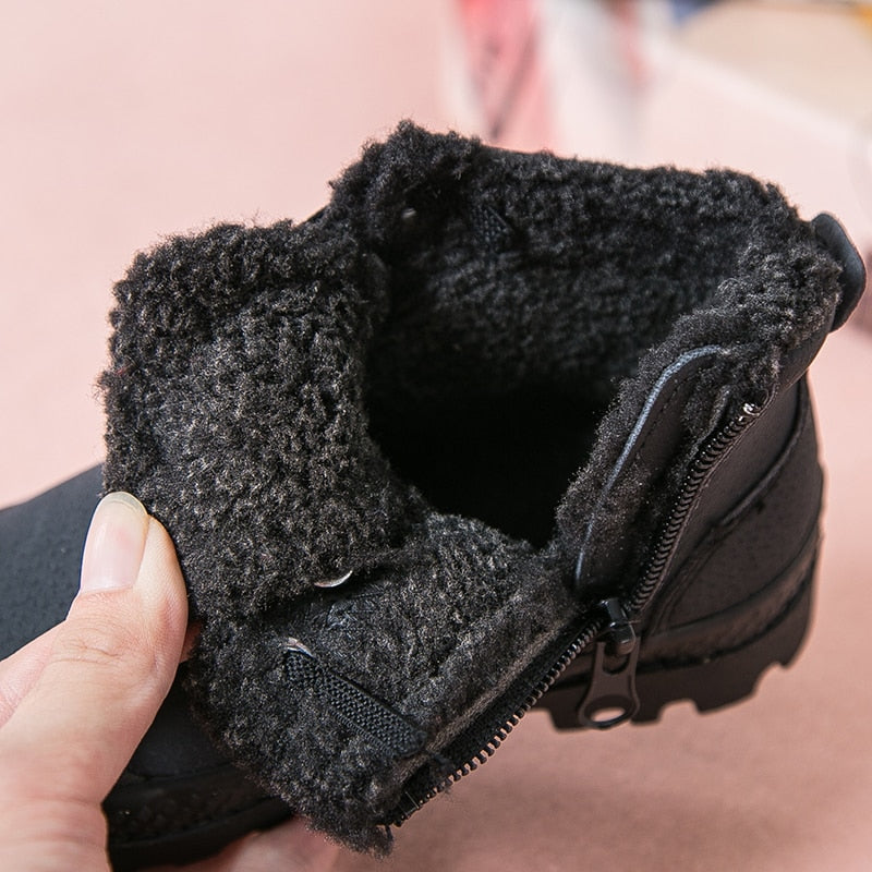 Babaya Boys Cotton-Padded Shoes Winter Plus Velvet Thickening Children Boots Warm 2022 Martens Boots for Girls Winter Shoes Kids