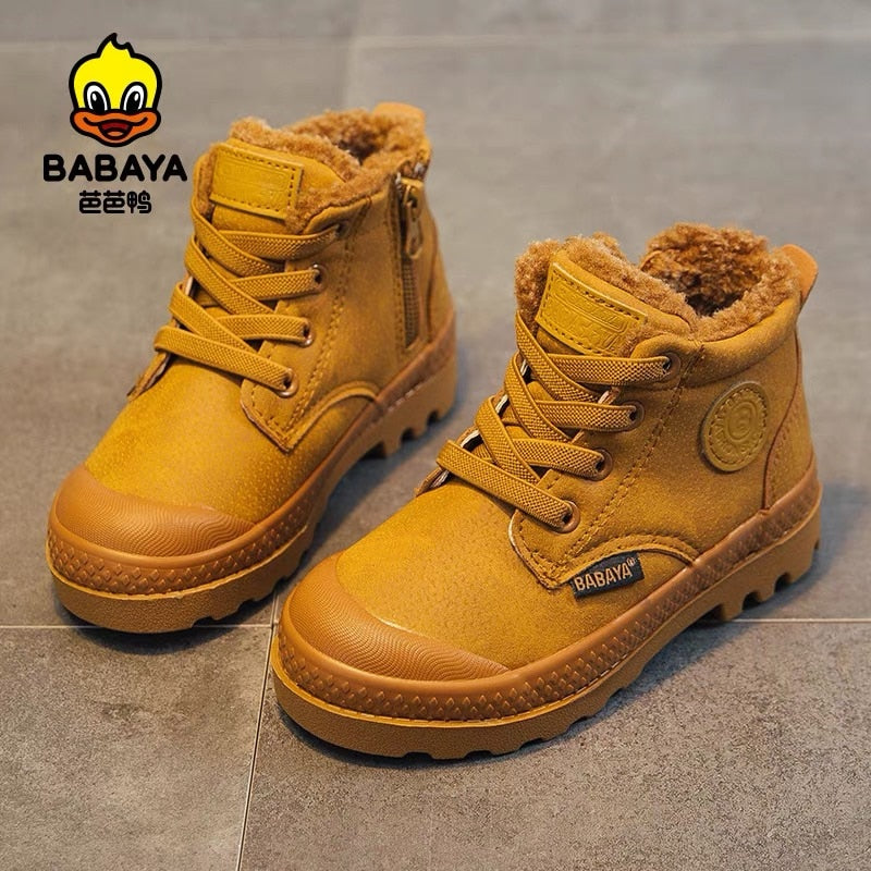 Babaya Boys Cotton-Padded Shoes Winter Plus Velvet Thickening Children Boots Warm 2022 Martens Boots for Girls Winter Shoes Kids