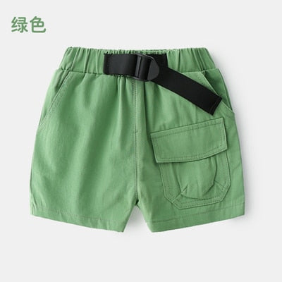 2022 Summer 3-10 Years Cotton Navy Blue Khaki Blue Green Solid Color Children'S Running Sports Boy Shorts Kids With Leather Belt