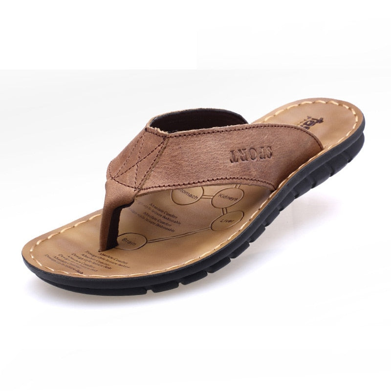 2022 Summer Shoes Men Slippers Genuine Leather Beach Slippers Mens Flip Flop Sandals Summer Men Shoes Male Flip Flops A673