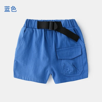 2022 Summer 3-10 Years Cotton Navy Blue Khaki Blue Green Solid Color Children'S Running Sports Boy Shorts Kids With Leather Belt