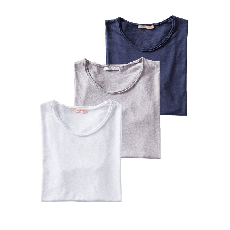 3PCS/SET 2021 New Summer 100% Cotton O-neck T-shirt Men Soild 10 Colors Mens Tshirts Casual Short Sleeve Male Tops Tees