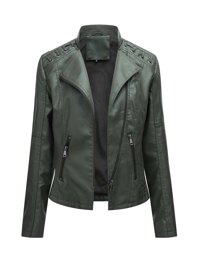 Autumn Winter Pu Faux Leather Jackets Women Long Sleeve Zipper Slim Motor Biker Leather Coat Female Outwear Tops