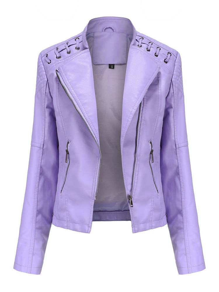 Autumn Winter Pu Faux Leather Jackets Women Long Sleeve Zipper Slim Motor Biker Leather Coat Female Outwear Tops