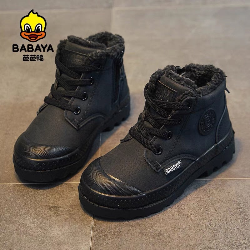 Babaya Boys Cotton-Padded Shoes Winter Plus Velvet Thickening Children Boots Warm 2022 Martens Boots for Girls Winter Shoes Kids