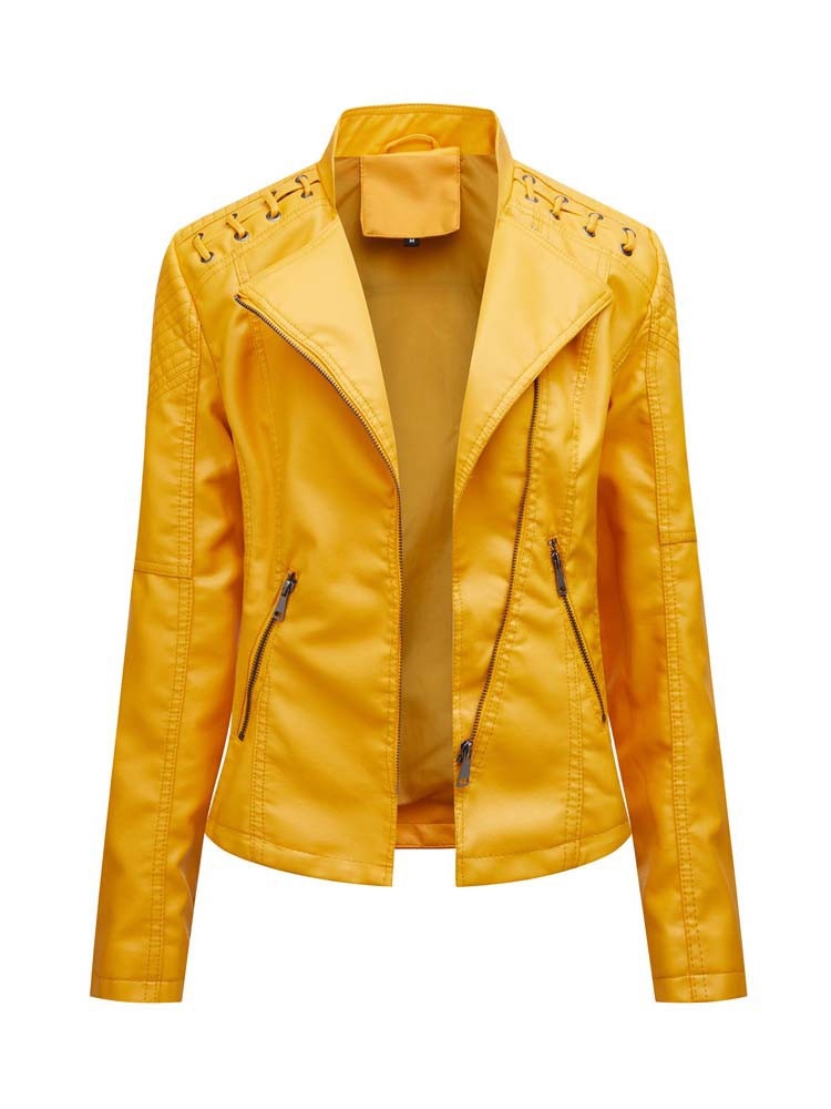 Autumn Winter Pu Faux Leather Jackets Women Long Sleeve Zipper Slim Motor Biker Leather Coat Female Outwear Tops