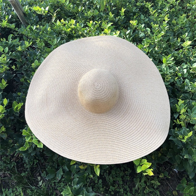 25CM Wide Brim Oversized Beach Hats For Women Large Straw Hat UV Protection Foldable Sun Shade Hat Wholesale Dropshipping