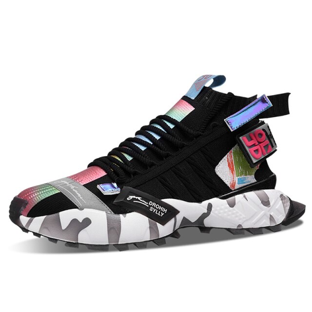 ADBOOV High Fashion Sneakers Men Knit Upper Breathable Men Casual Shoes Chunky Sneakers Trainers