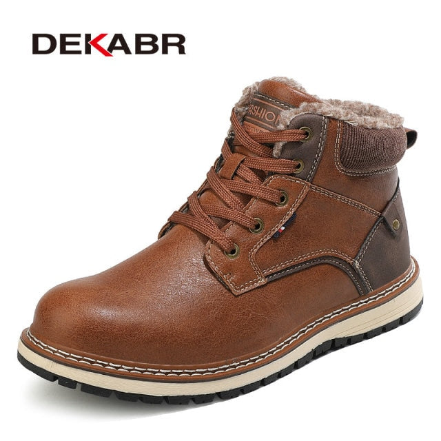 DEKABR Winter Genuine Leather Men's Boots Thick Fur Warm Ankle Boots Working Men Footwear Waterproof Snow Boots Plus Size 40~47