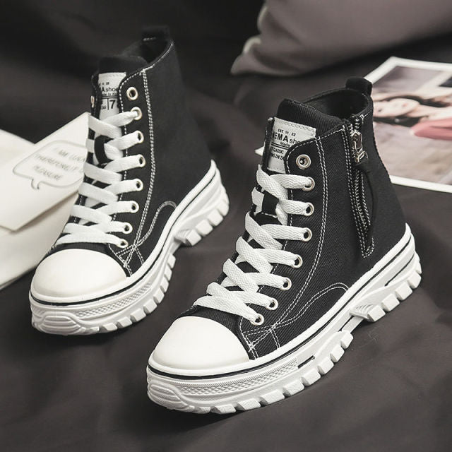 2021 Autumn New Style Women Casual Shoes Platform Sneakers PU Leather Shoes Woman High Top White Shoes Tenis Feminino  A1-204