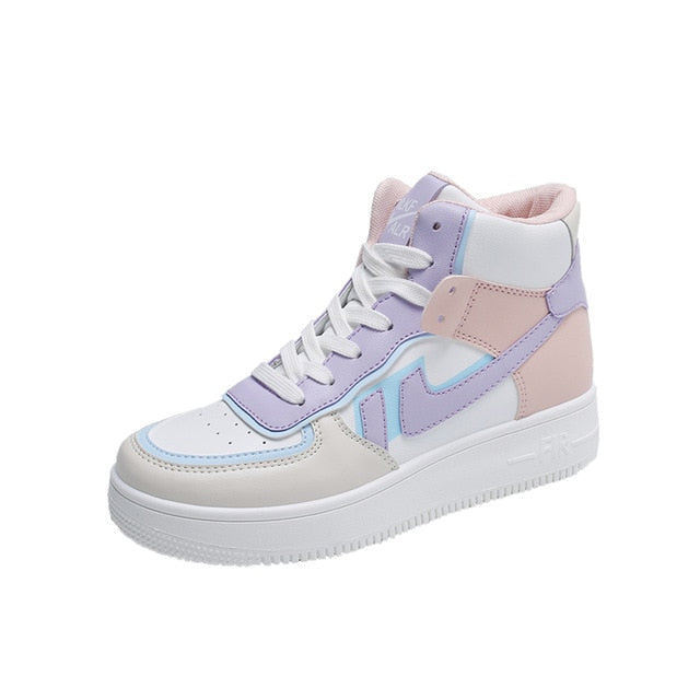 Women High Top White Sneakers Womens Platform Chunky Vulcanized Shoes Tenis Female 2021 Lace Up Candy colors Casual Sport Shoe