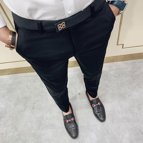 Spring 2021 Men Pants Korean Slim Fit Men Casual Ankle Length Pants Streetwear Men High Quality Black Gray Dress Suit Pant Man