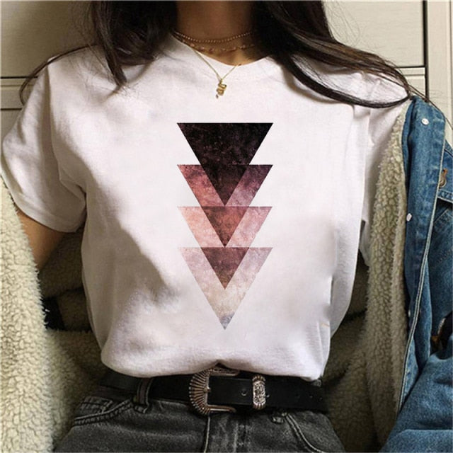 Beautiful Geometry Printed T Shirt Women 90s Graphic T-shirt Harajuku Tops Tee Cute Short Sleeve Oversized Tshirt Female Tshirts