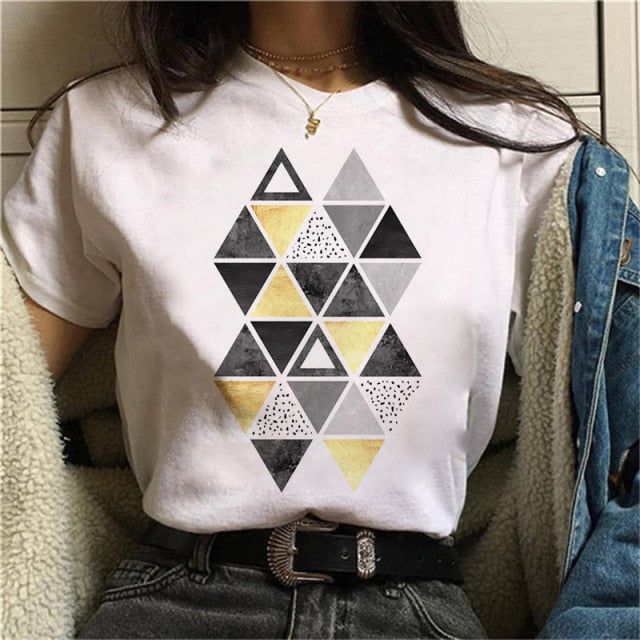 Beautiful Geometry Printed T Shirt Women 90s Graphic T-shirt Harajuku Tops Tee Cute Short Sleeve Oversized Tshirt Female Tshirts