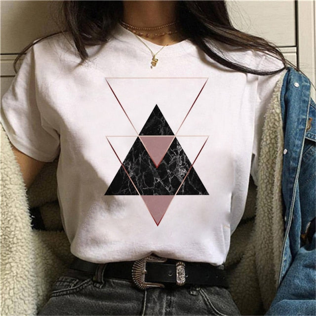 Beautiful Geometry Printed T Shirt Women 90s Graphic T-shirt Harajuku Tops Tee Cute Short Sleeve Oversized Tshirt Female Tshirts