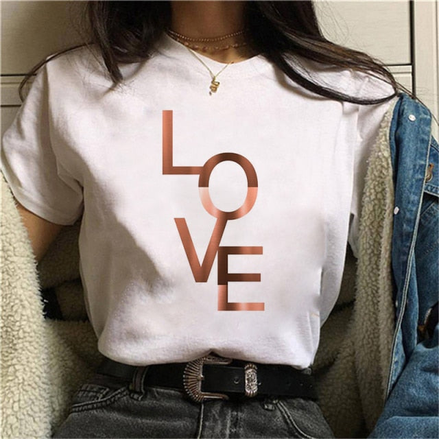 Beautiful Geometry Printed T Shirt Women 90s Graphic T-shirt Harajuku Tops Tee Cute Short Sleeve Oversized Tshirt Female Tshirts