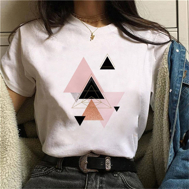 Beautiful Geometry Printed T Shirt Women 90s Graphic T-shirt Harajuku Tops Tee Cute Short Sleeve Oversized Tshirt Female Tshirts