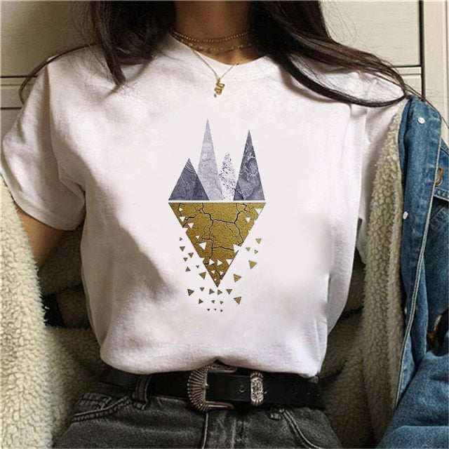 Beautiful Geometry Printed T Shirt Women 90s Graphic T-shirt Harajuku Tops Tee Cute Short Sleeve Oversized Tshirt Female Tshirts