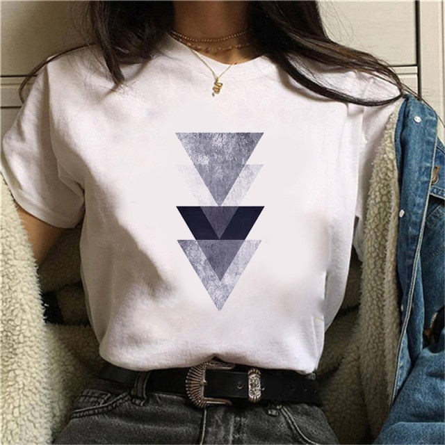 Beautiful Geometry Printed T Shirt Women 90s Graphic T-shirt Harajuku Tops Tee Cute Short Sleeve Oversized Tshirt Female Tshirts
