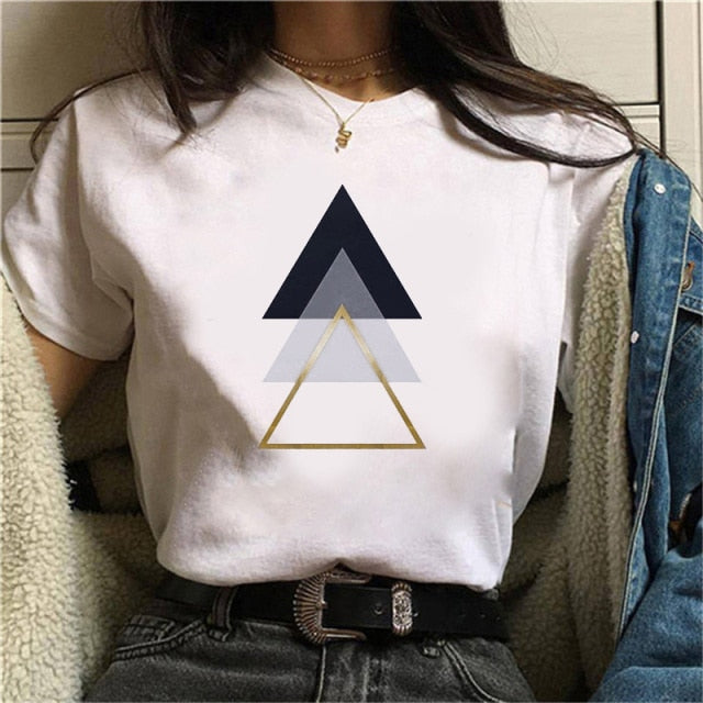 Beautiful Geometry Printed T Shirt Women 90s Graphic T-shirt Harajuku Tops Tee Cute Short Sleeve Oversized Tshirt Female Tshirts