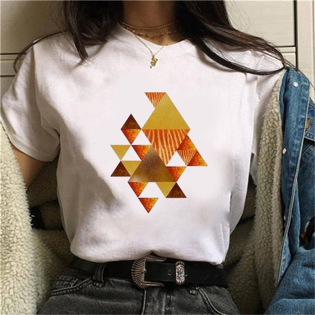 Beautiful Geometry Printed T Shirt Women 90s Graphic T-shirt Harajuku Tops Tee Cute Short Sleeve Oversized Tshirt Female Tshirts