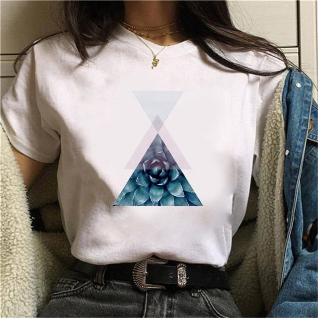 Beautiful Geometry Printed T Shirt Women 90s Graphic T-shirt Harajuku Tops Tee Cute Short Sleeve Oversized Tshirt Female Tshirts