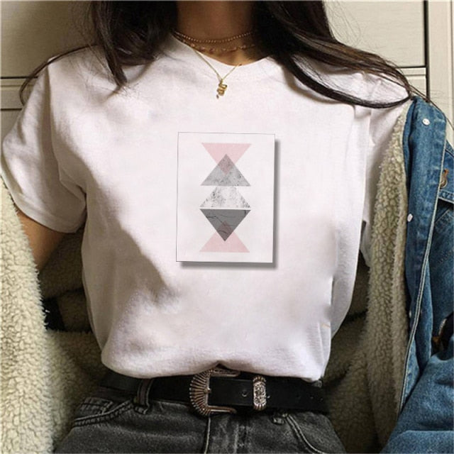 Beautiful Geometry Printed T Shirt Women 90s Graphic T-shirt Harajuku Tops Tee Cute Short Sleeve Oversized Tshirt Female Tshirts