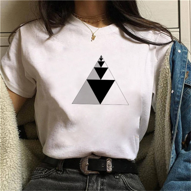 Beautiful Geometry Printed T Shirt Women 90s Graphic T-shirt Harajuku Tops Tee Cute Short Sleeve Oversized Tshirt Female Tshirts