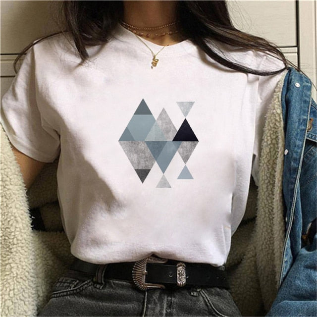 Beautiful Geometry Printed T Shirt Women 90s Graphic T-shirt Harajuku Tops Tee Cute Short Sleeve Oversized Tshirt Female Tshirts