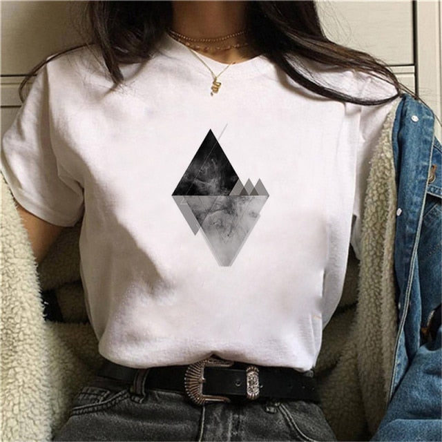 Beautiful Geometry Printed T Shirt Women 90s Graphic T-shirt Harajuku Tops Tee Cute Short Sleeve Oversized Tshirt Female Tshirts