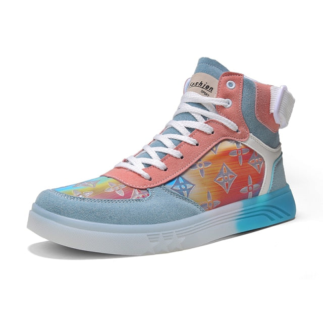 2020 Designer Men High Top Walking Shoes Non-Slip Colorful Platform Fashion Zapatillas Sports Students Leather Mesh Sneakers