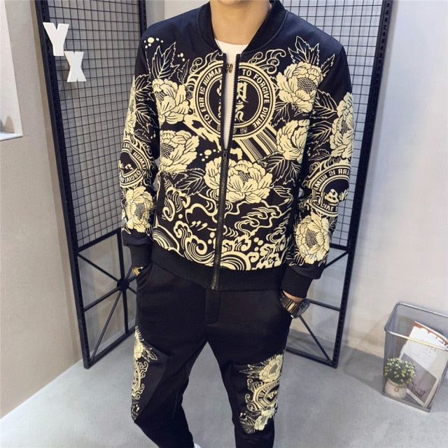 2021 New Jacket + Pants Men Tracksuit Moda Hombre Fashion Printing Men's Set Spring Men's Sports Suit 2 Piece Sets Plus Size 5XL