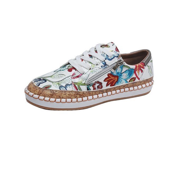 2021 Women Sneakers Lady Vulcanized Shoes Elegant Floral Printed Lace-up Female Platform Shoes Fashion Women Casual Footwear