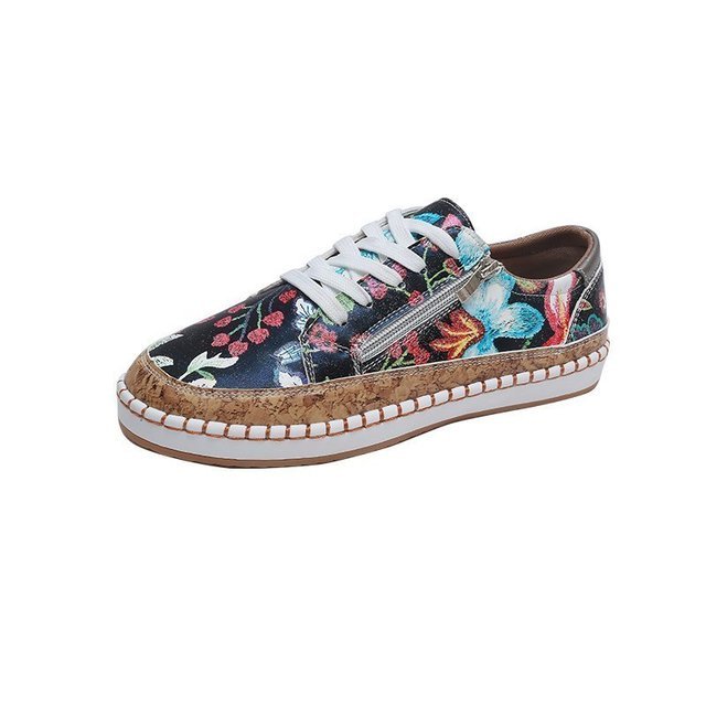 2021 Women Sneakers Lady Vulcanized Shoes Elegant Floral Printed Lace-up Female Platform Shoes Fashion Women Casual Footwear