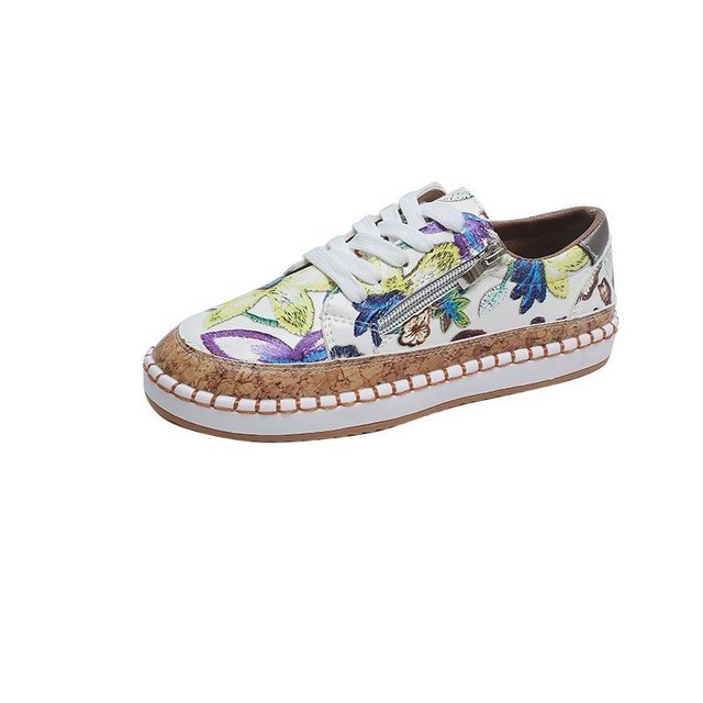 2021 Women Sneakers Lady Vulcanized Shoes Elegant Floral Printed Lace-up Female Platform Shoes Fashion Women Casual Footwear