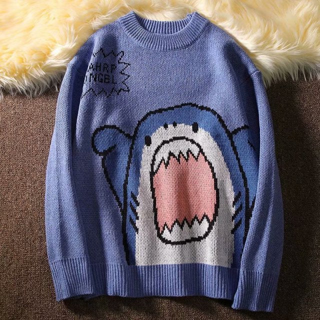 ZAZOMDE Men Turtlenecks Shark Sweater Men 2020 Winter Patchwor Harajuku Korean Style High Neck Oversized Grey Turtleneck For Men