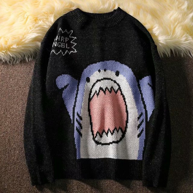 ZAZOMDE Men Turtlenecks Shark Sweater Men 2020 Winter Patchwor Harajuku Korean Style High Neck Oversized Grey Turtleneck For Men