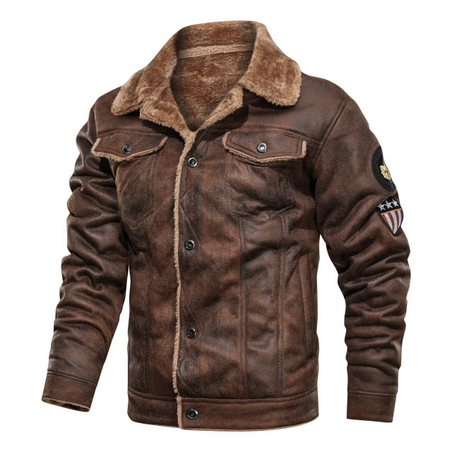 Men 2021 Autumn Thick Warm Fleece Leather Jacket Coat Men Winter Outwear Casual Military Bomber Motor Biker Leather Jackets Men