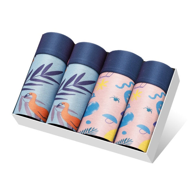 4pcs/lot Mens Underwear Boxers Cotton Fashion Printed Men Underpants Boxer Shorts Male Panties Pouch Vetement Homme