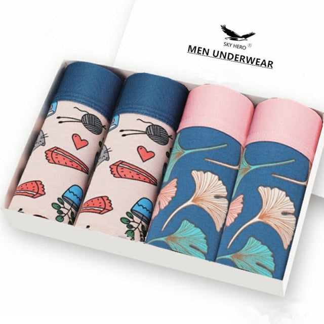 4pcs/lot Mens Underwear Boxers Cotton Fashion Printed Men Underpants Boxer Shorts Male Panties Pouch Vetement Homme