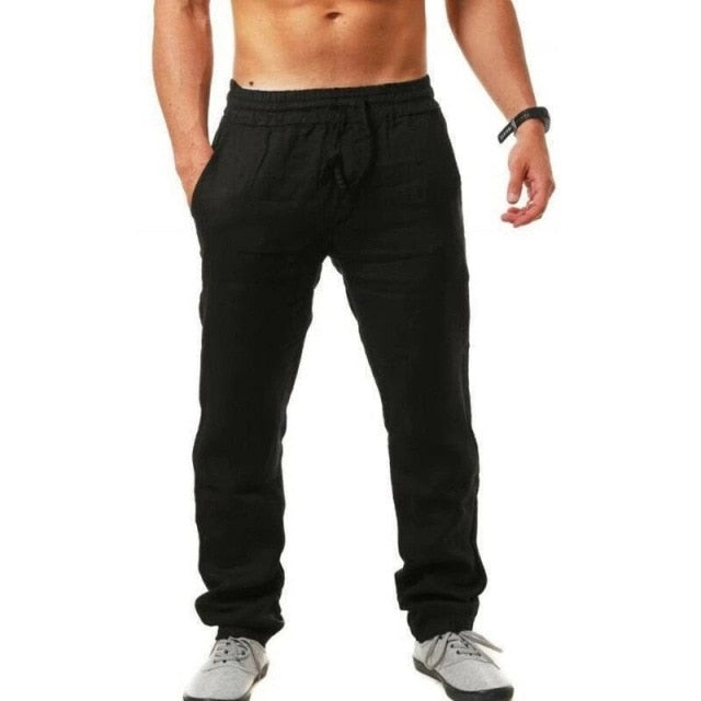 KB 2021New Men's Cotton Linen Pants Male Autumn New Breathable Solid Color Linen Trousers Fitness Streetwear S-3XL