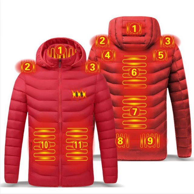 2021 NWE Men Winter Warm USB Heating Jackets Smart Thermostat Pure Color Hooded Heated Clothing Waterproof Warm Jackets