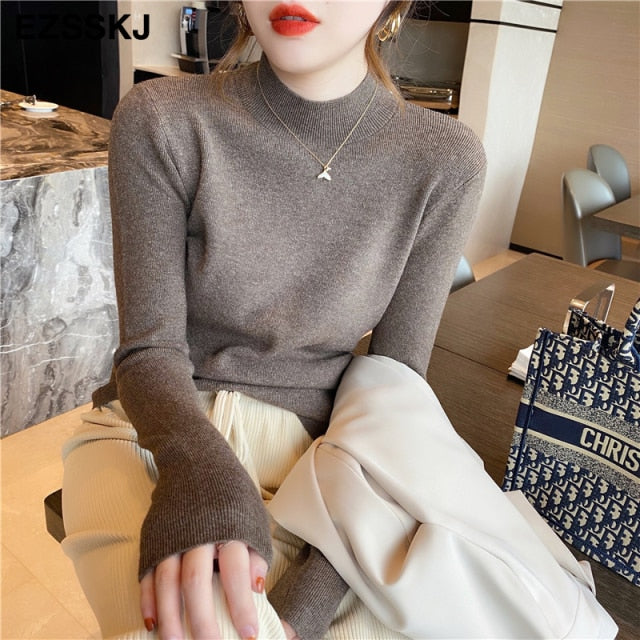 Basic Turtleneck Slim Sweater Pullover Women Autumn winter Casual long Sleeve Sweater For women Female Chic Jumpers top